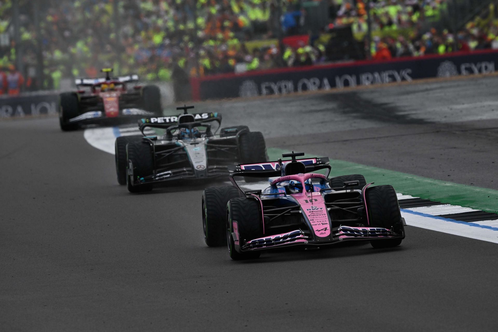 Pierre Gasly leads George Russell and Lewis Hamilton at the British Grand Prix. Source: Getty
